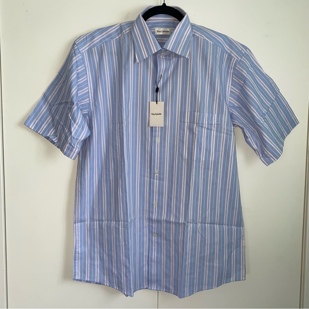NWT Guy Laroche Men’s Large Button Down Stripped Short-Sleeve Shirt